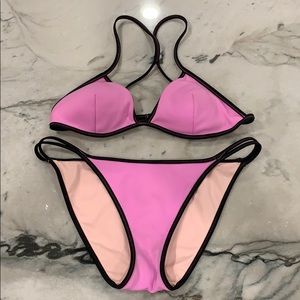 Victoria’s Secret black piping pink bikini. Padded
